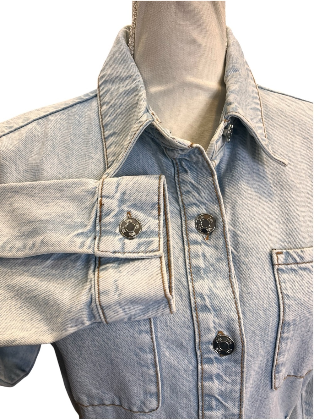 Zara Light Wash Denim Maxi Shirt Dress Button Front Duster Size S - Picture 10 of 12
